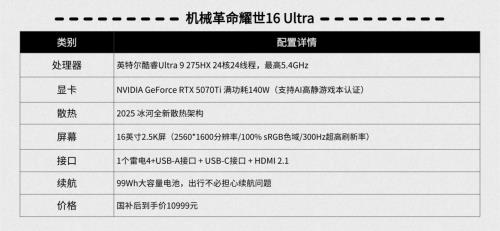 机械革命耀世16 Ultra侧面