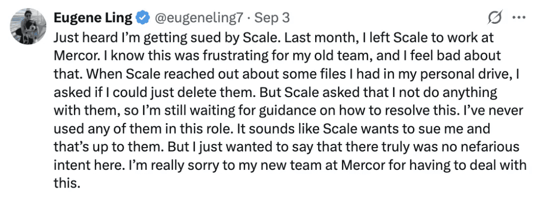 跳槽到Mercor的员工称被Scale AI起诉