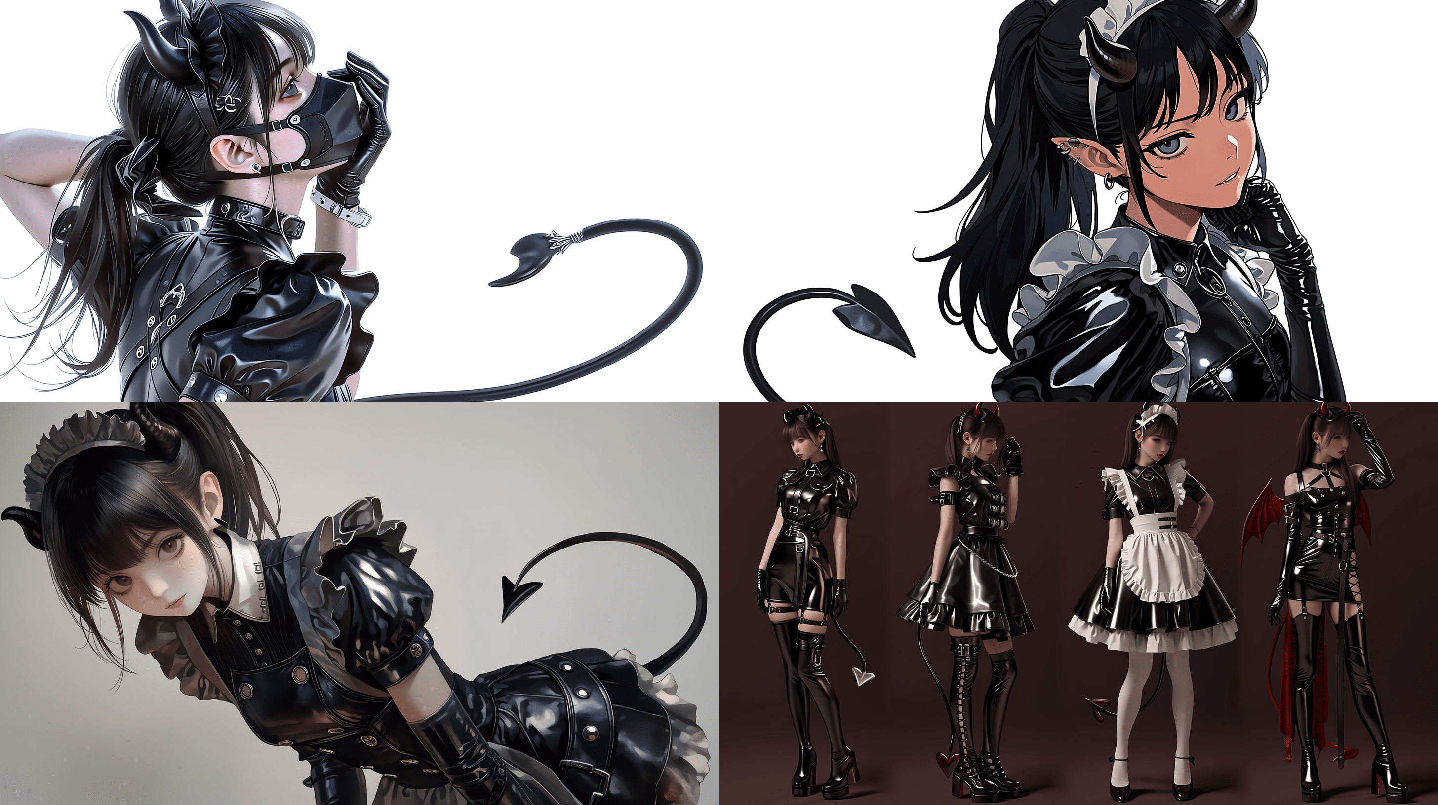 这位扎着马尾的恶魔少女身着橡胶材质的女仆装与皮革装备。