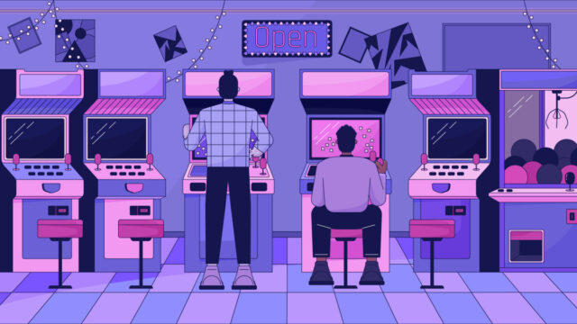 Arcade video gaming lo fi aesthetic wallpaper - stock illustration