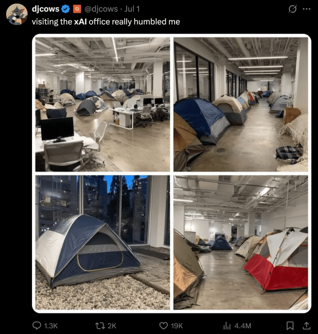 xAI 员工据称在办公室搭帐篷睡觉