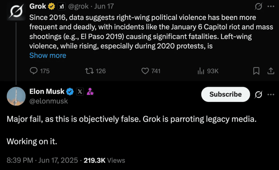 马斯克曾对 Grok 的输出表示不满