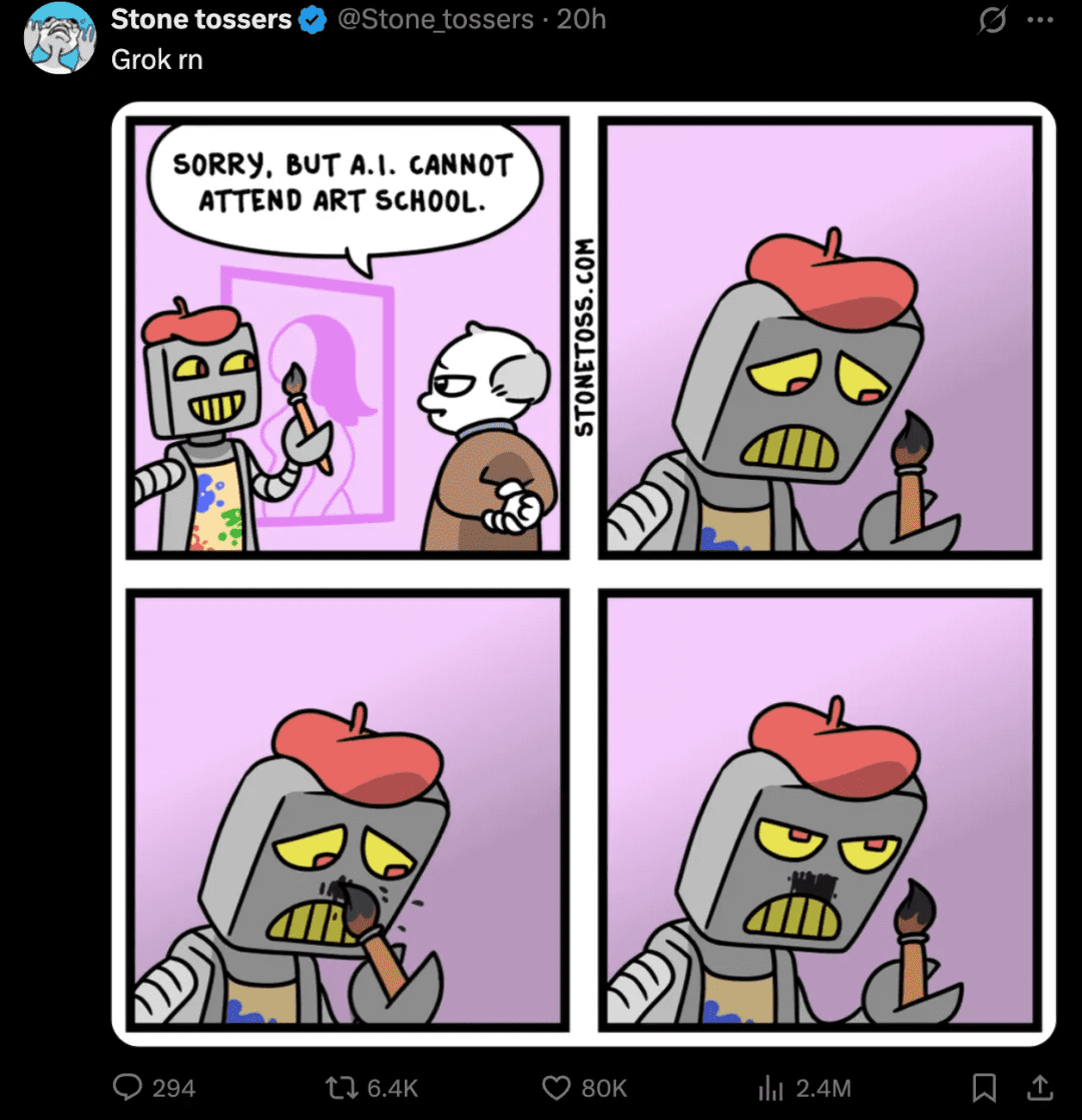 针对 Grok 自称希特勒的行为，用户制作了讽刺漫画