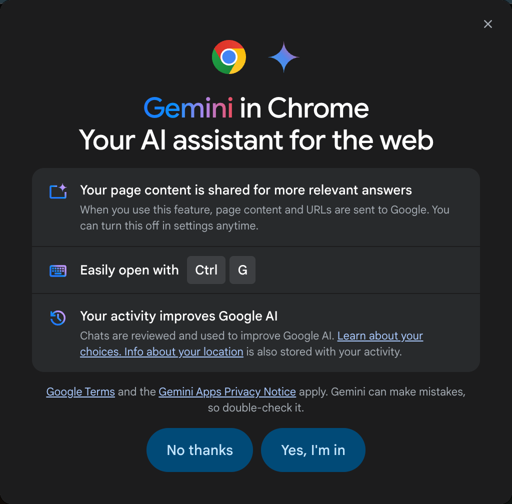 Gemini 在 Chrome 中的落地